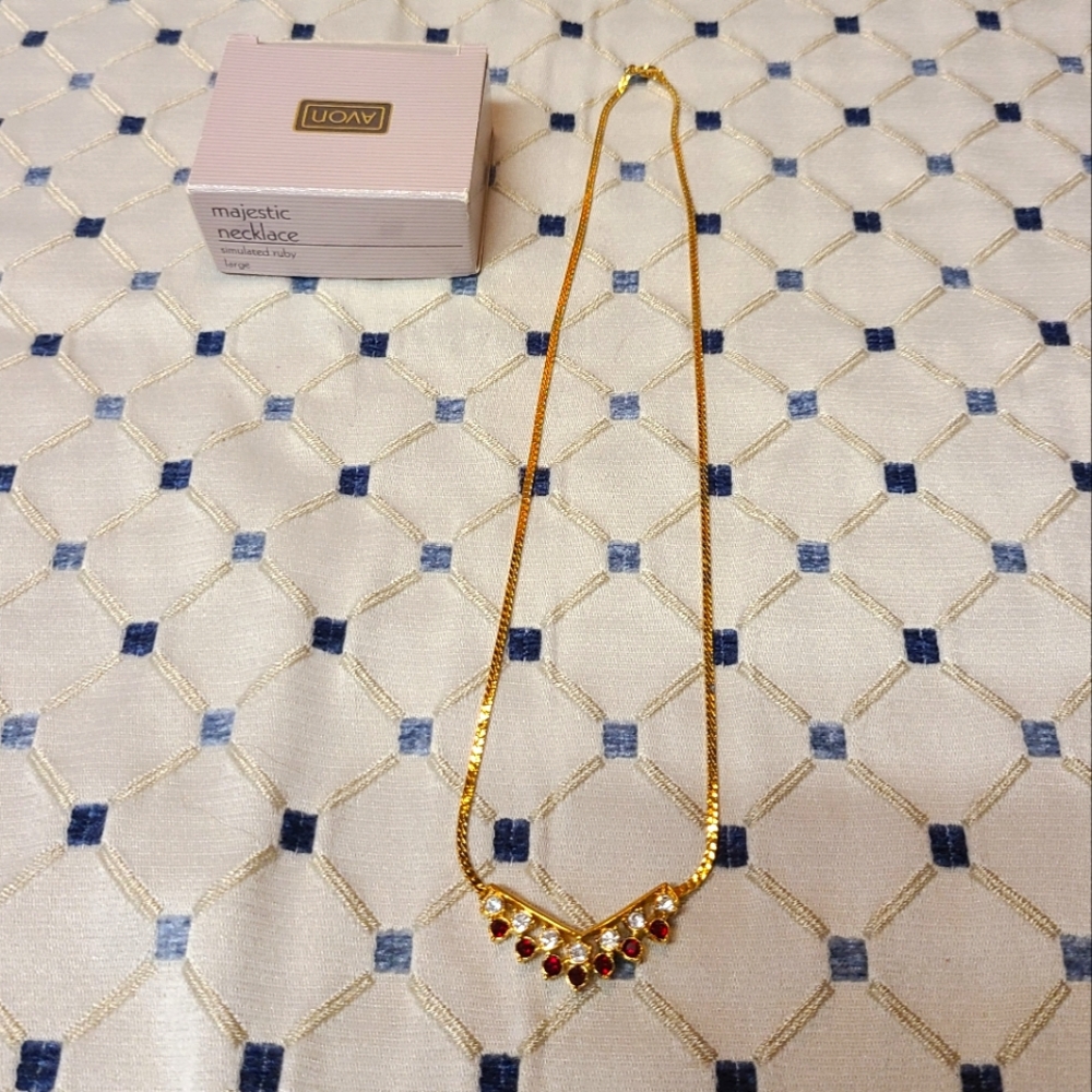 NIB Vintage Avon Majestic Necklace Simulated Ruby & Clear Crystals